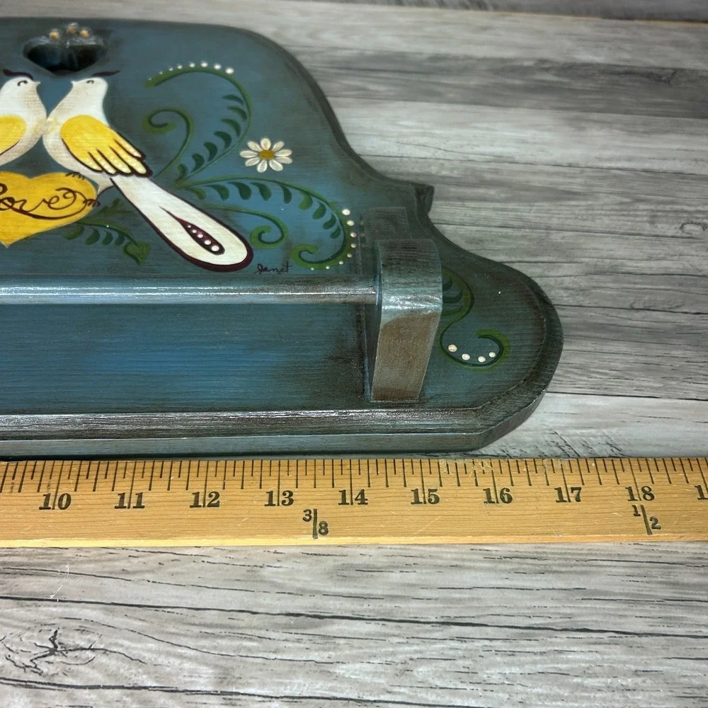 Wood Heart Hand Towel Rack Country Rustic Cottage‎ Love Birds Painted Decor Rack